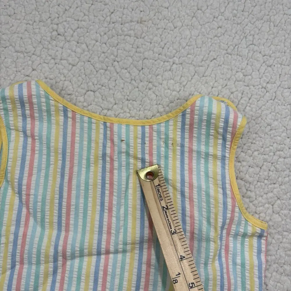 Vintage Seersucker Tank Top‎ Girls Size 6X Rainbow Stripe Button Strap Crop Top